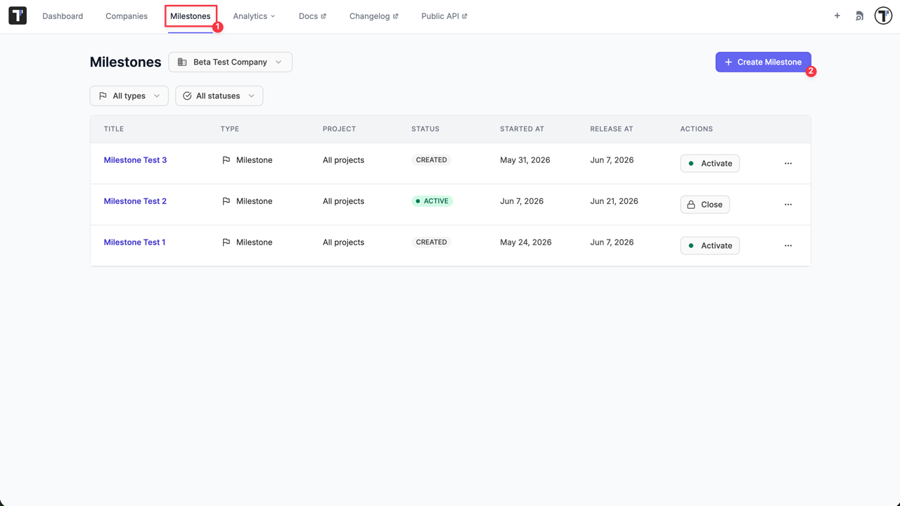Testomat.io - Create Milestone